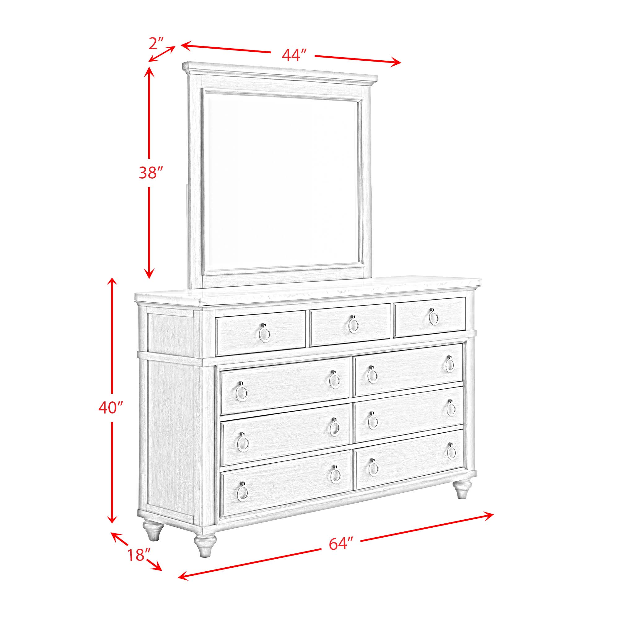 Kendari-Dresser-Mirror-w-White-Marble-Top-Line-Drawing