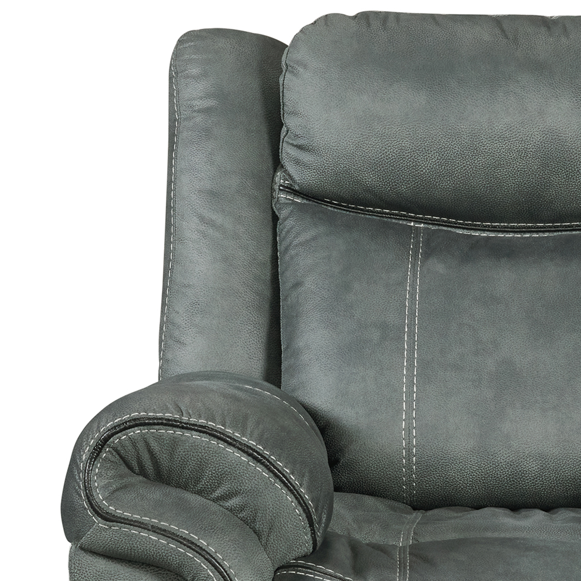 SorrentoGliderReclinerinFB367inCharcoal_TopCornerandArm