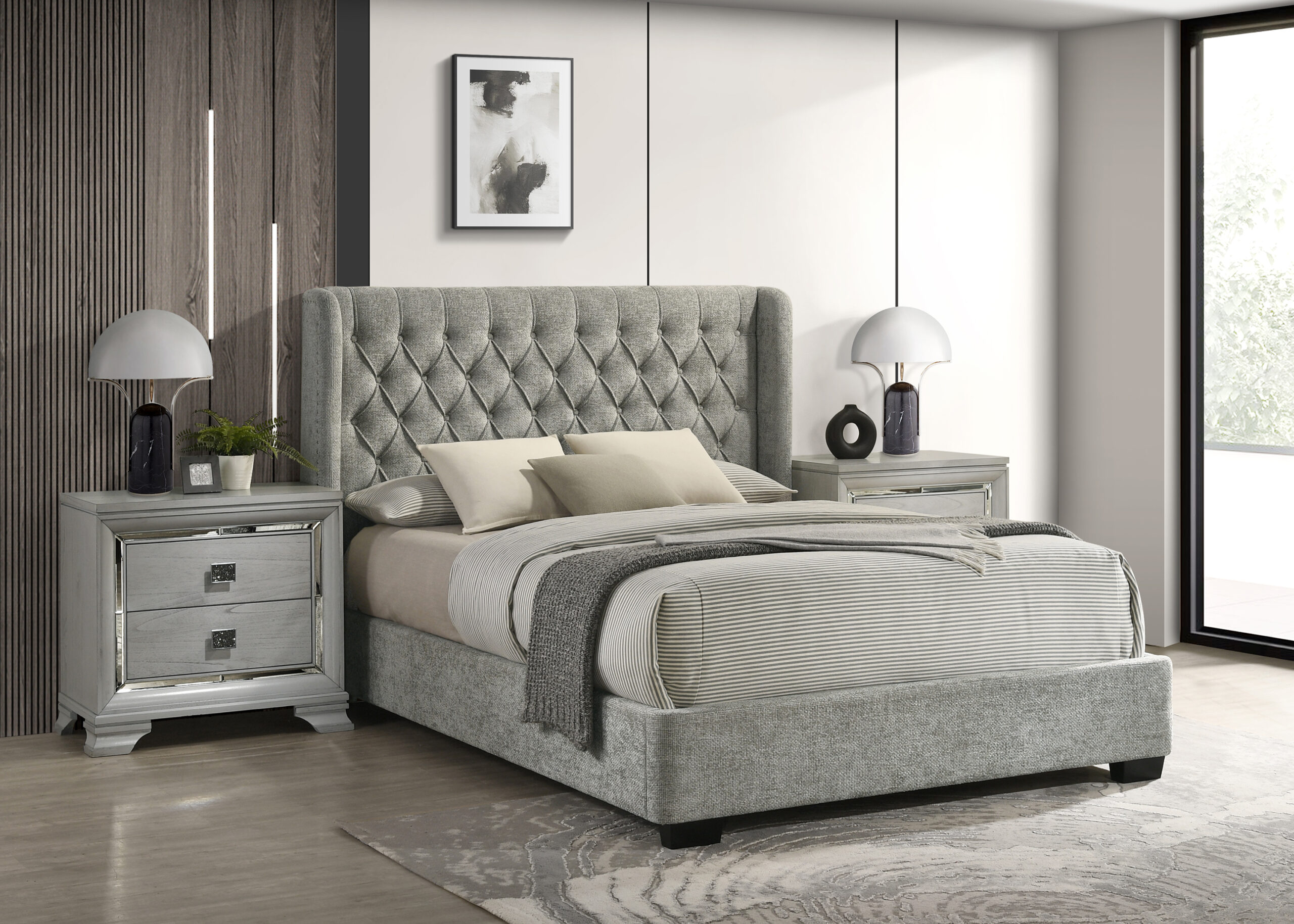 DAPHNE PANEL BED L.GREY TWEED