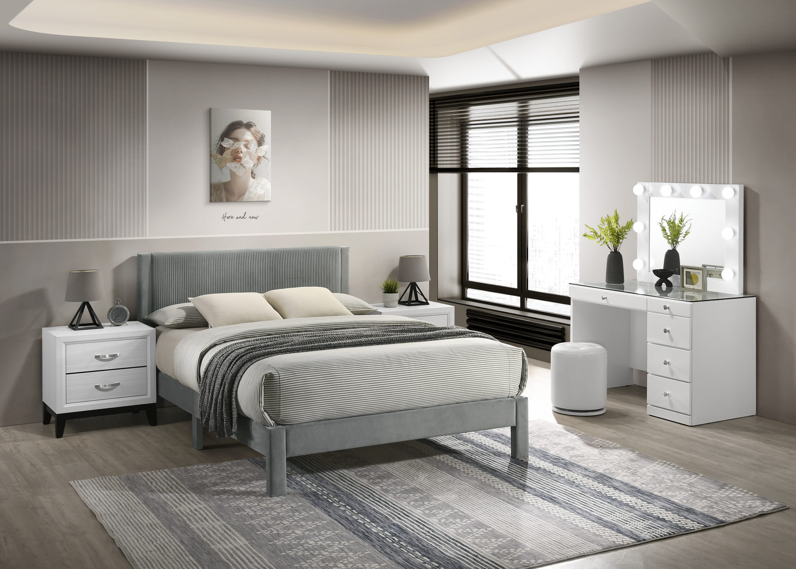 LUCIA PANEL BED LIGHT GREY