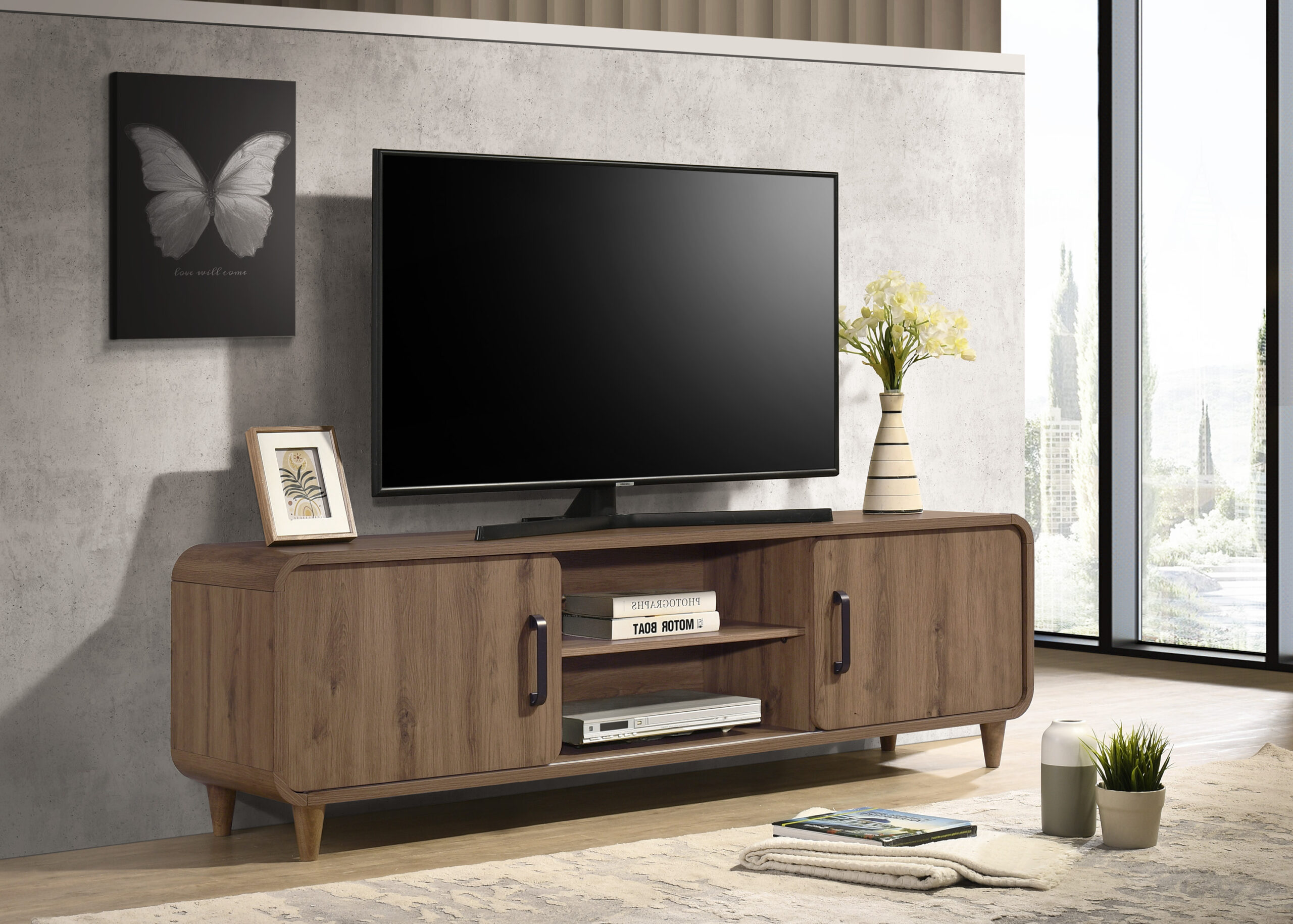 NYOMI TV STAND - LIGHT BROWN